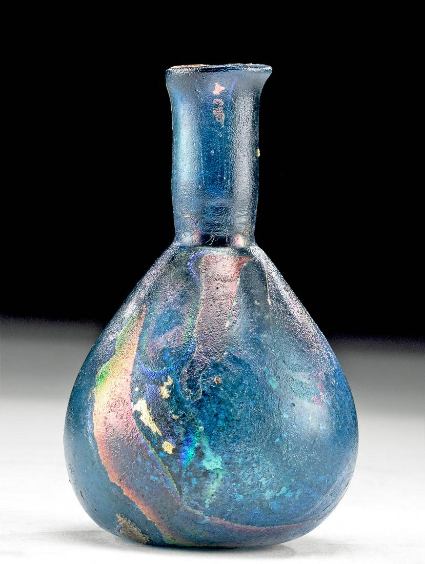 Roman Glass Flask Cobalt Blue Gorgeous Iridescence (1 of 6)