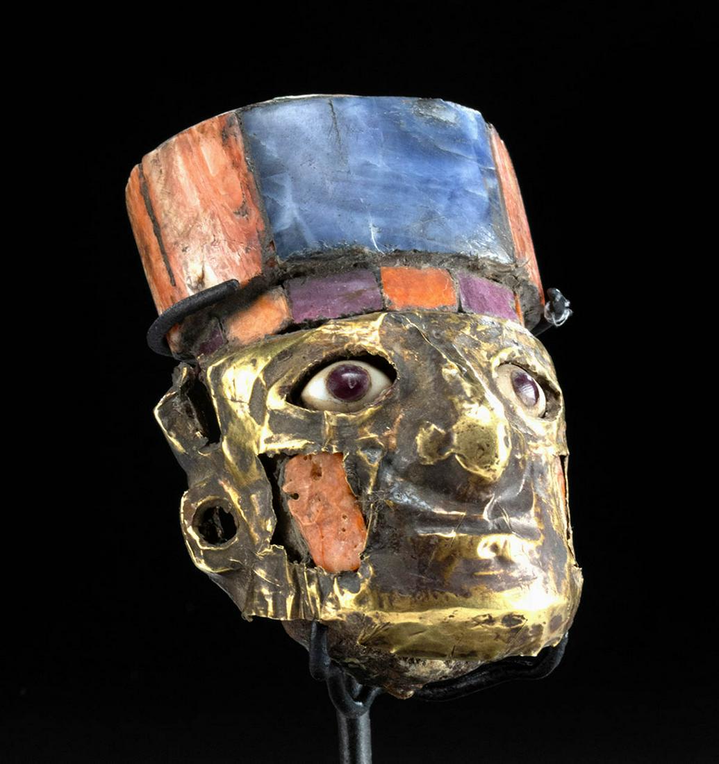 Huari Wood Poporo Head w/ Gold & Inlays (Lapis & Shell) (1 of 4)