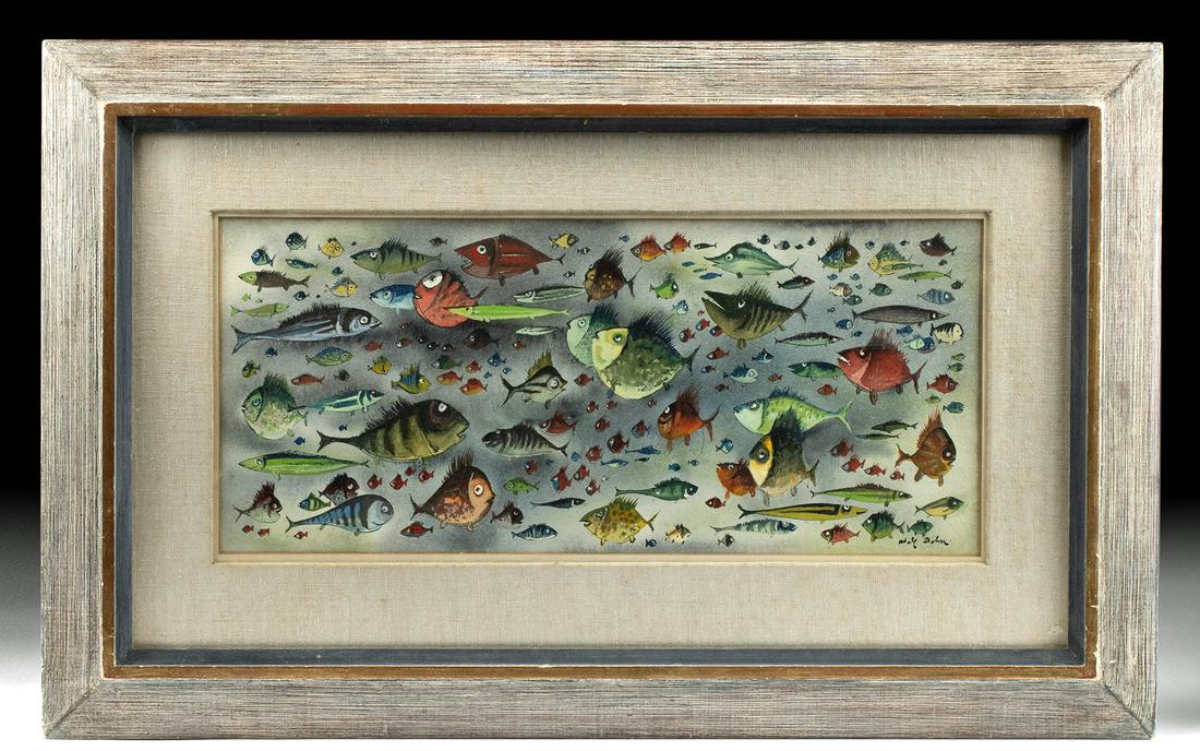 Signed 1950s A. Dehn Watercolor - Deep Sea Denizens (1 of 4)