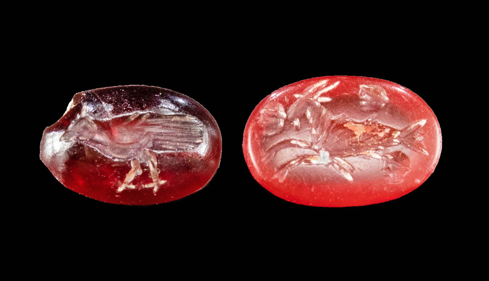 2 Roman Carnelian Intaglios - Bird & Capricorn (1 of 3)