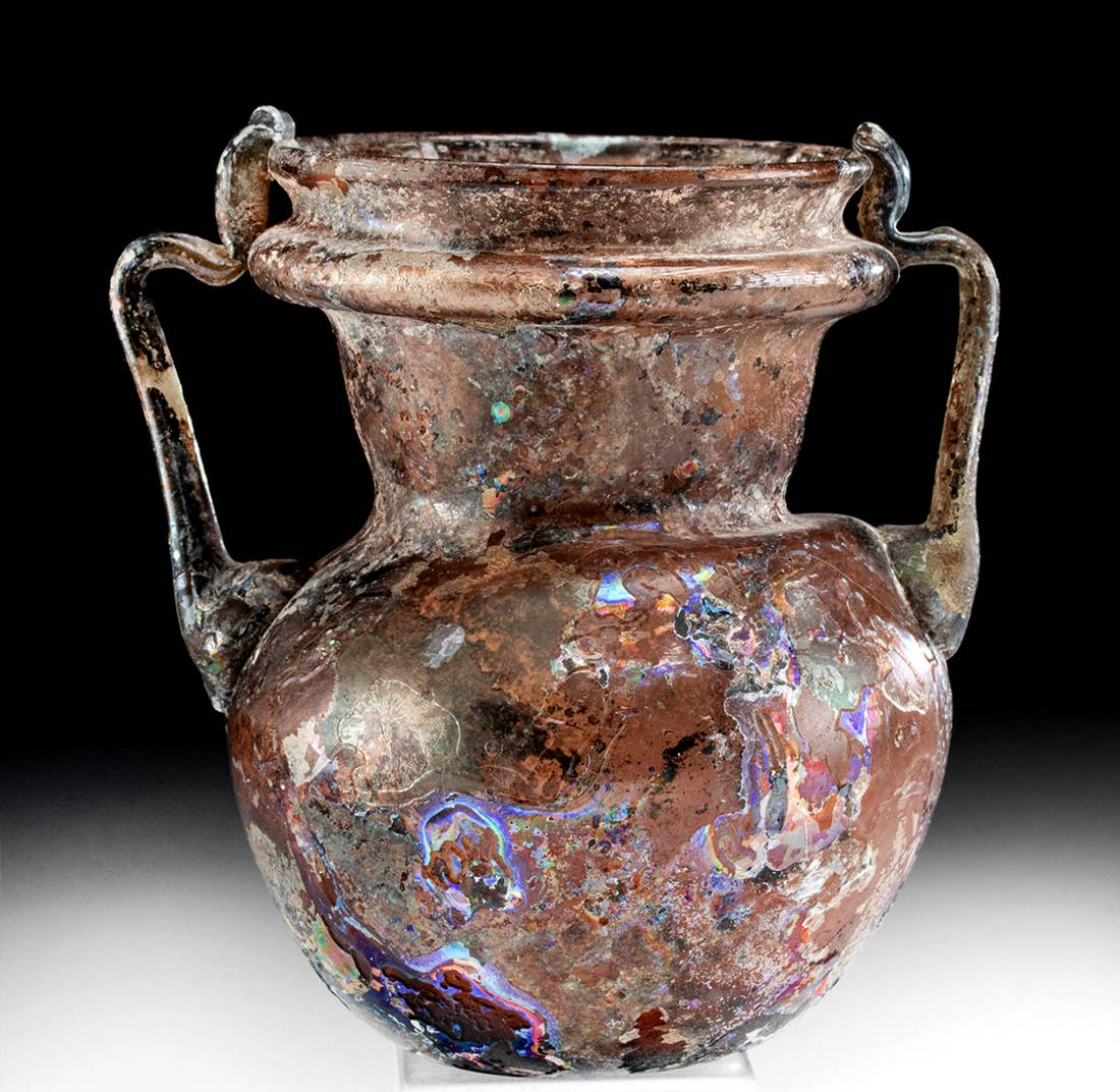 Roman Aubergine Glass Jar w/ Trailed Handles (1 of 6)