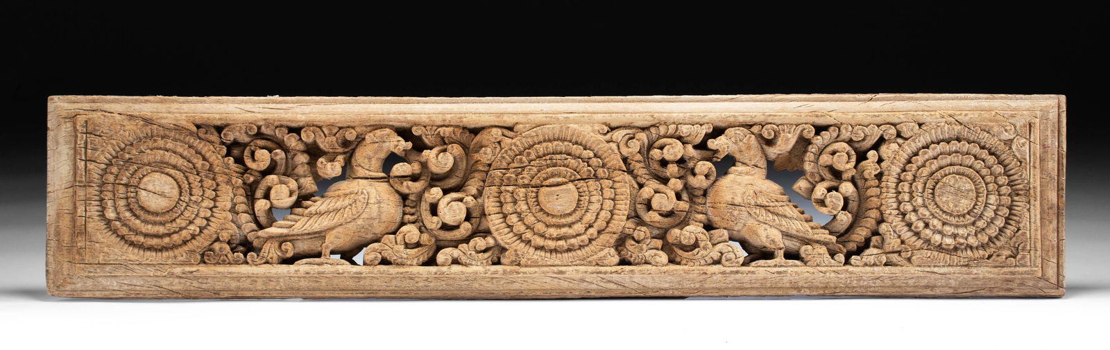 19th C. Indian Wood Panel w/ Flowers & Birds (1 of 3)