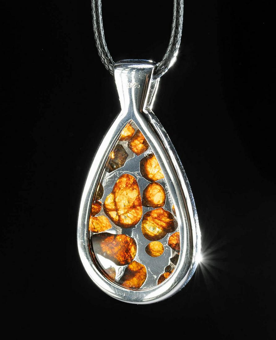 Kenyan Sericho Pallasite Meteorite (in Silver Pendant) (1 of 3)