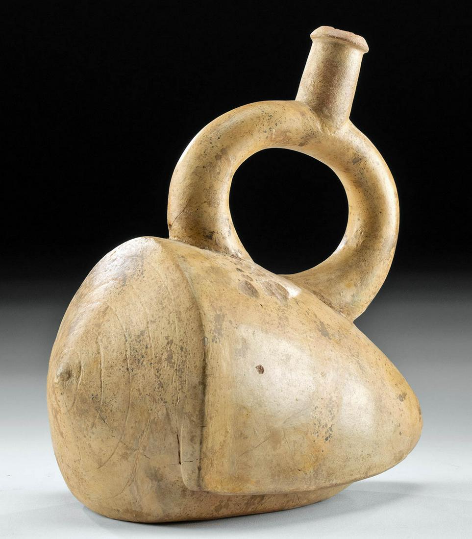 Moche Pottery Stirrup Conch Shell Vessel, ex-Museum (1 of 4)