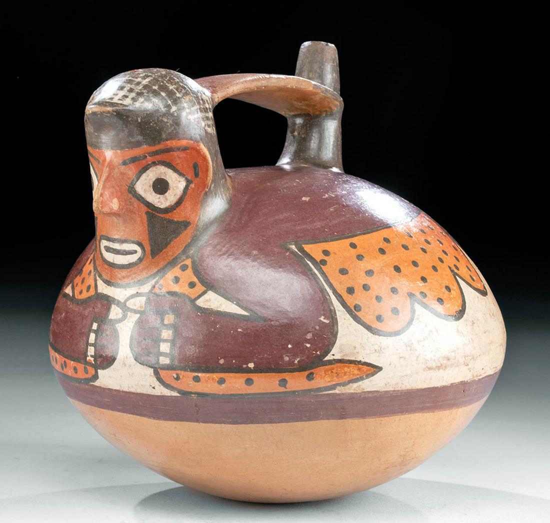 Nazca Polychrome Stirrup Vessel w/ Fisherman (1 of 5)