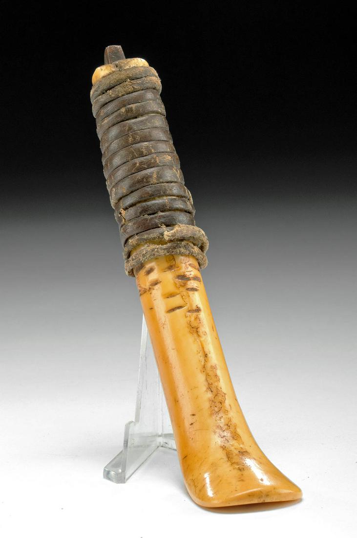 19th C. Inuit Walrus Ivory & Copper Hide Piercing Tool (1 of 3)