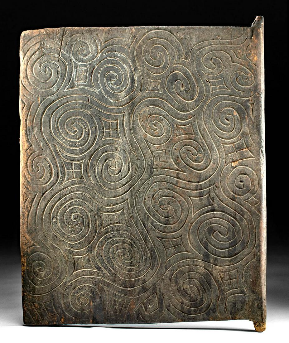 20th C. Indonesian Toraja Wood Shutter: **Originally Listed At $900** Southeast Asia, Indonesia, South Sulawesi, Toraja people, ca. 1960s CE. A gorgeous carved-wood shutter made to decorate a traditional ancestral house, known as a tongkona