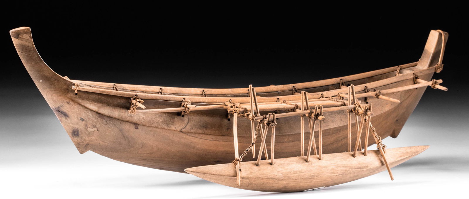 19th C. Micronesian Wood Outrigger Canoe Model (0244) on Oct 14, 2021