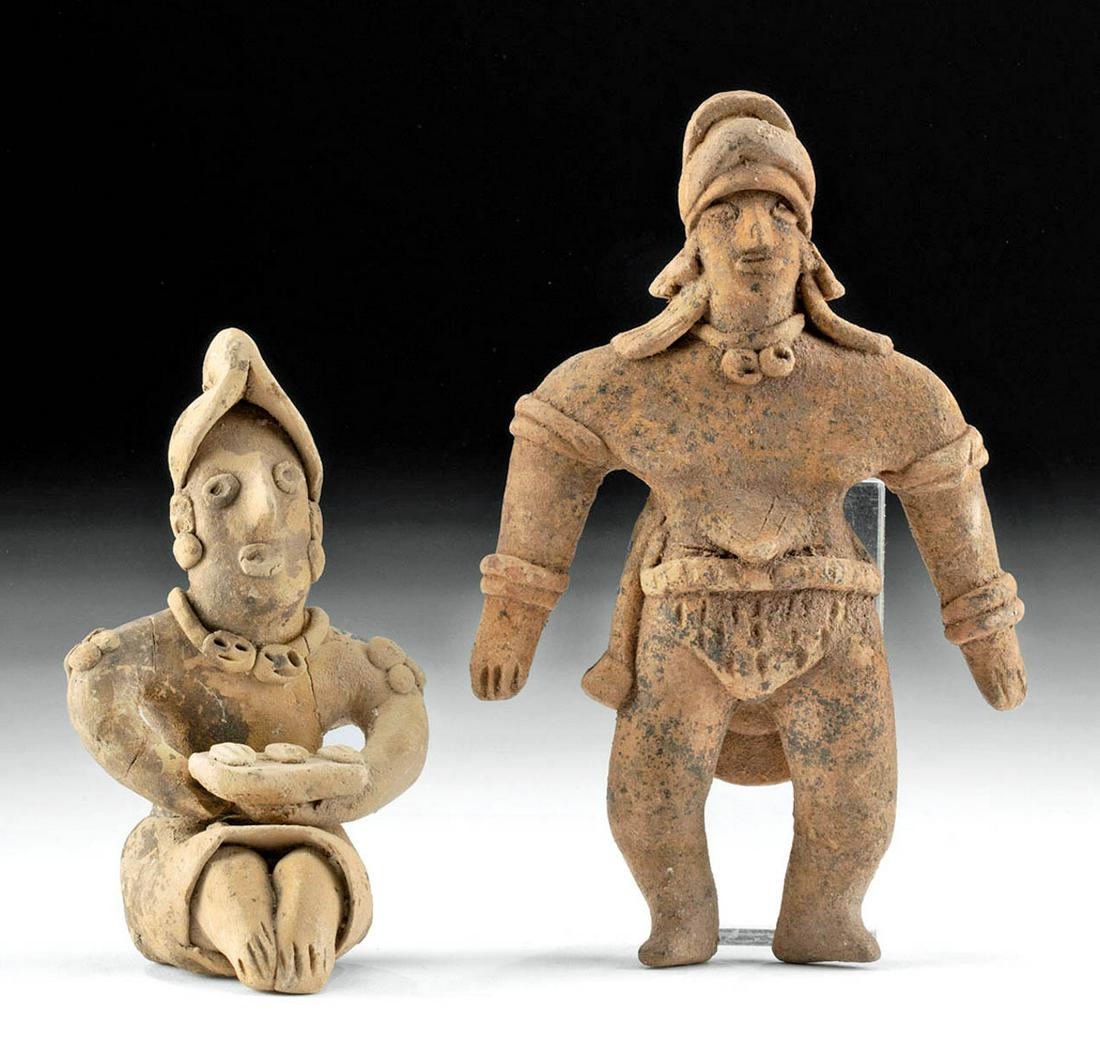 Pair of Colima Pottery Figures - Seated & Standing (1 of 3)