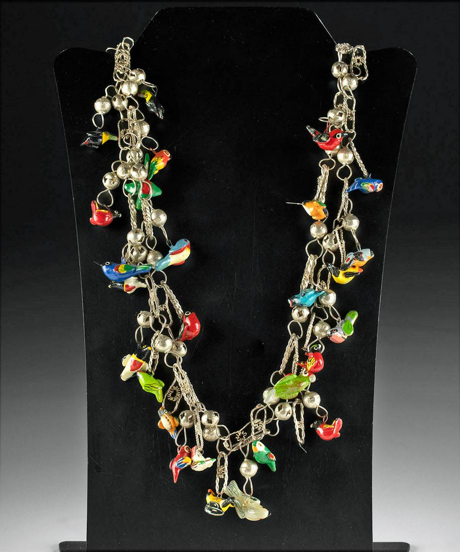 20th C. Mexican Wedding Necklace Papier Mache Birds