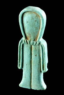 Rare / Fine Egyptian Faience Pendant Isis Knot: Egypt, Late Dynastic Period, 26th to 31st Dynasty, ca. 664 to 332 BCE. A rare example of a mold-formed pendant of a hieroglyph known as the Isis knot ("tet" or "tit" in ancient Egyptian). Also known