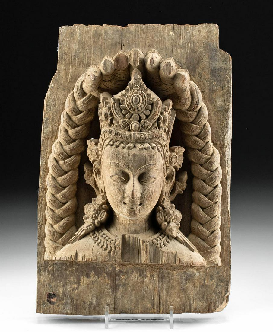 17th C. Nepalese Wood Relief of Buddha & Mucalinda (1 of 3)