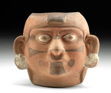 Moche Polychrome Portrait Vessel - Man w/ Earspools