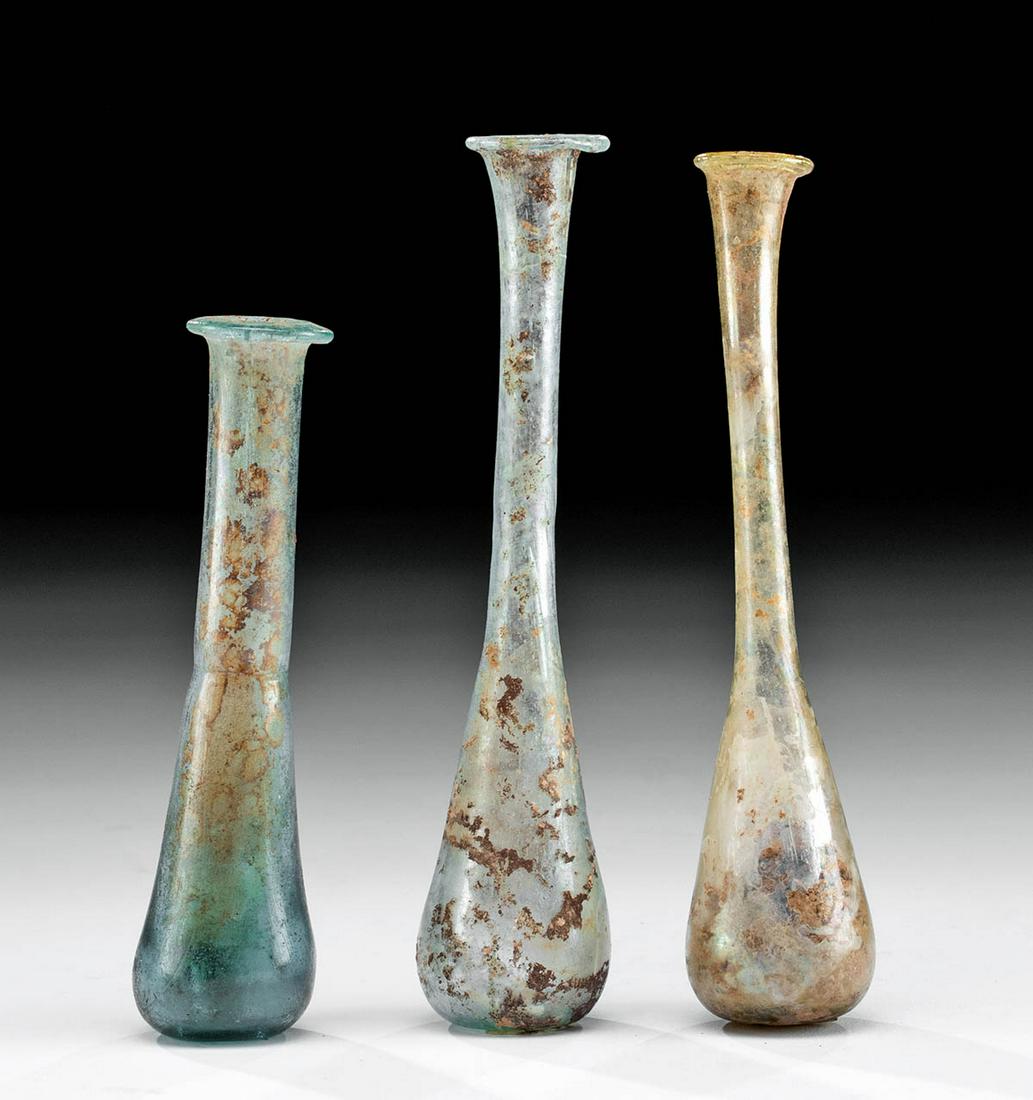 3 Roman Glass Unguentaria - Yellow, Green, & Blue (1 of 3)