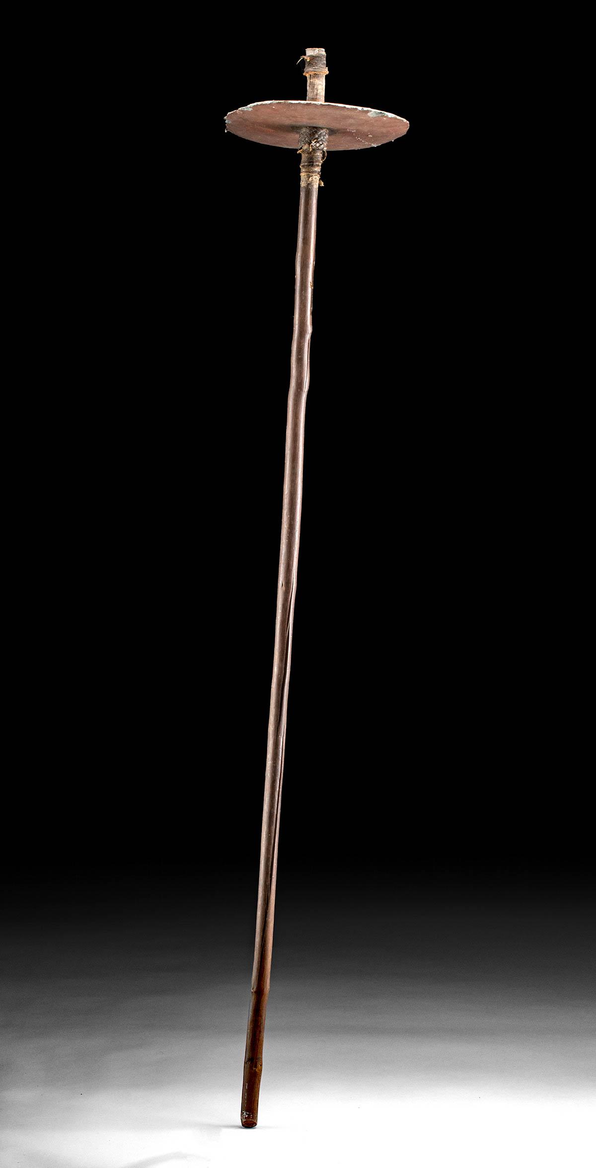 20th C. Papua New Guinea Angu Stone Club on Wood Pole (1 of 4)