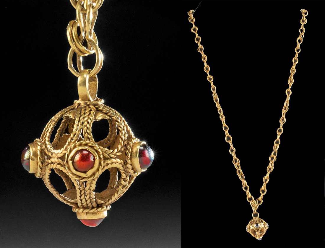 Beautiful Byzantine Gold & Garnet Openwork Necklace (1 of 4)