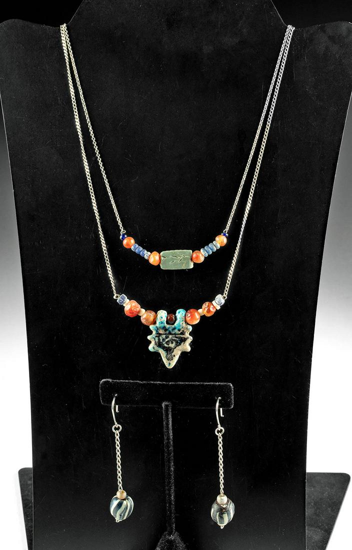 Egyptian Glass Faience Bead Necklaces + Earrings (1 of 4)