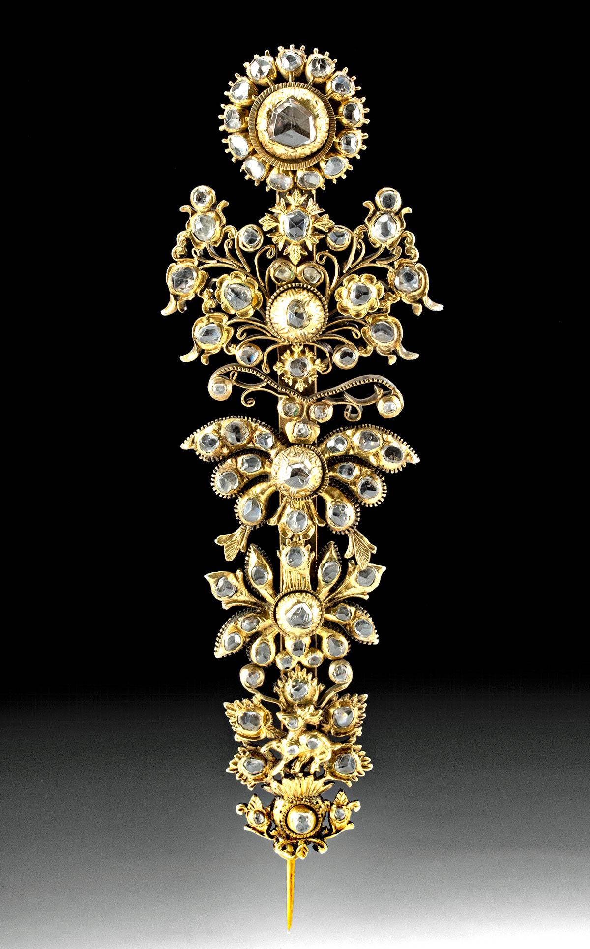Elegant 19th C. Mughal Floral Brooch w/ White Topaz (1 of 4)
