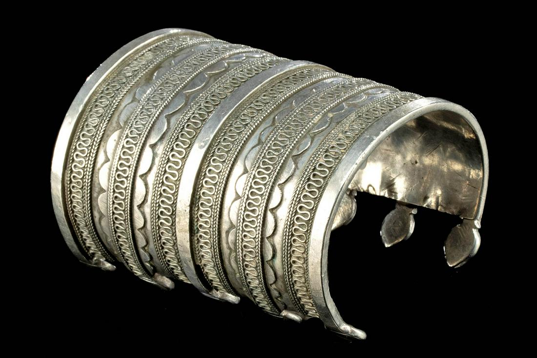 19th C. Turkoman Silver Bracelet w/ Elaborate Motifs (1 of 3)