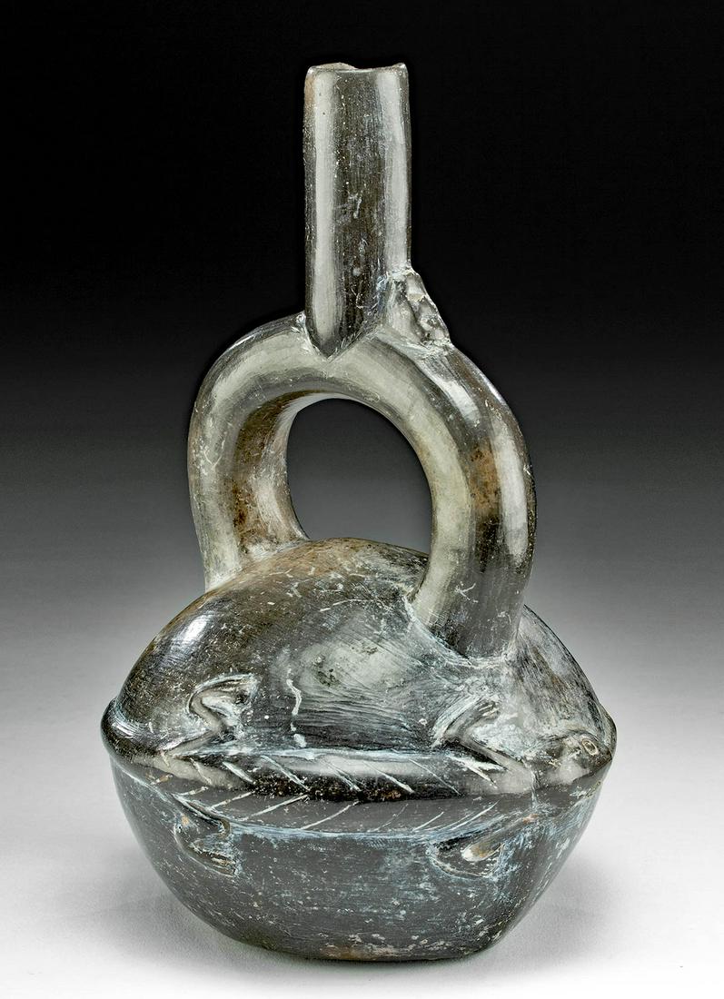 Chimu Blackware Stirrup Jar w/ 2 Lizards Biting Tails (1 of 4)