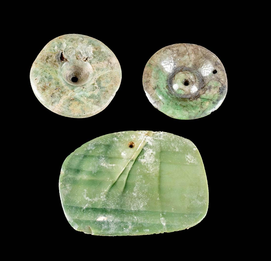 Maya Jade Pieces - 2 Earspools & 1 Pendant (1 of 3)