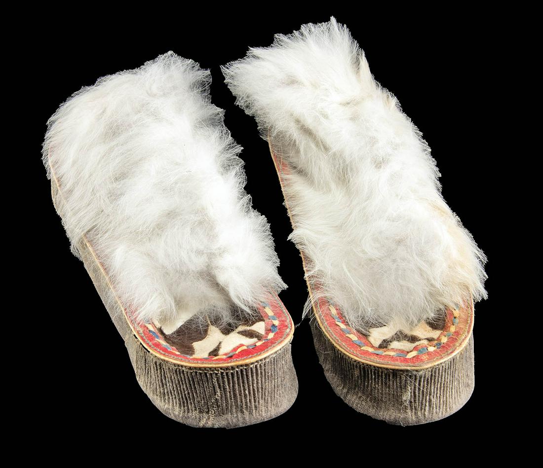 20th C. Inuit Fox Fur, Cow, & Sealskin Women Moccasins (1 of 4)