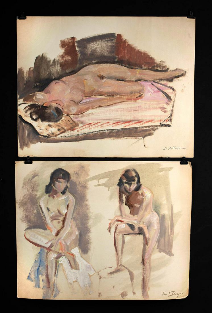 2 Signed William Draper Painted Studies - Nudes (1950s) (1 of 4)