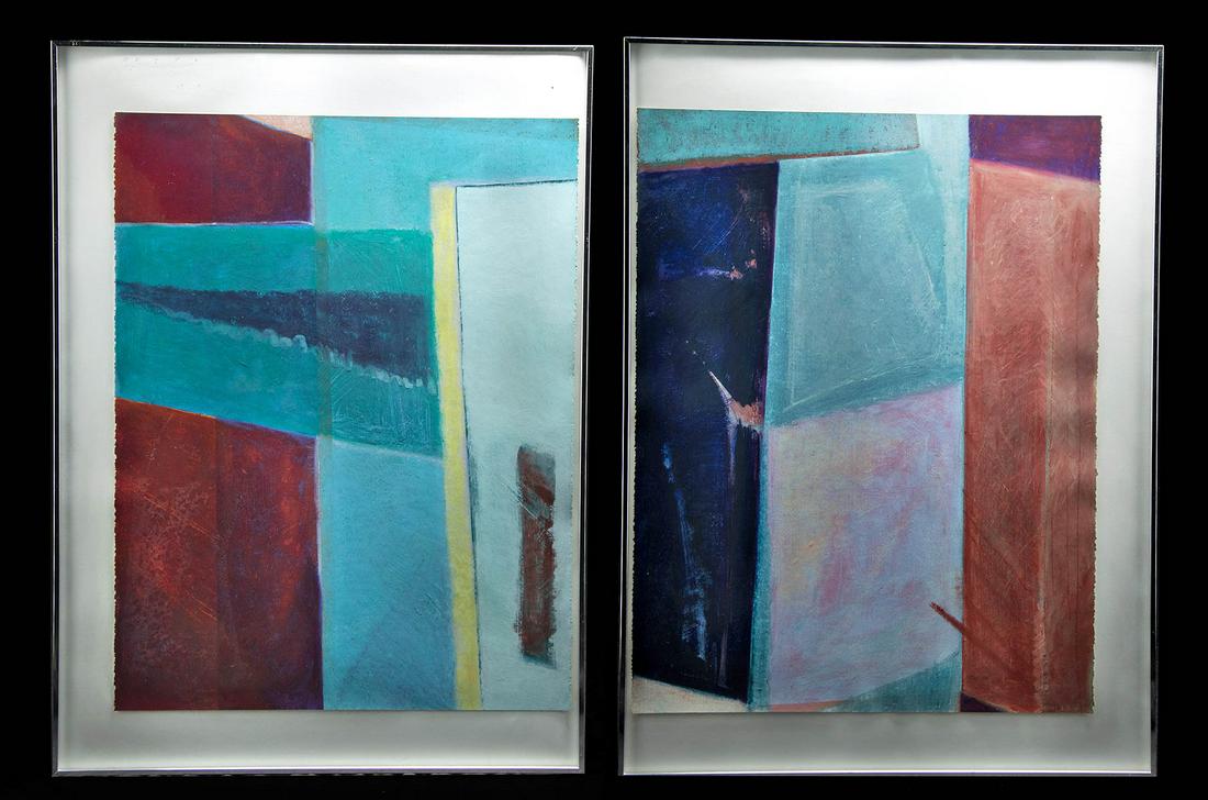 Framed Pair of Large Pastels - L. Stein, 1980s (1 of 6)
