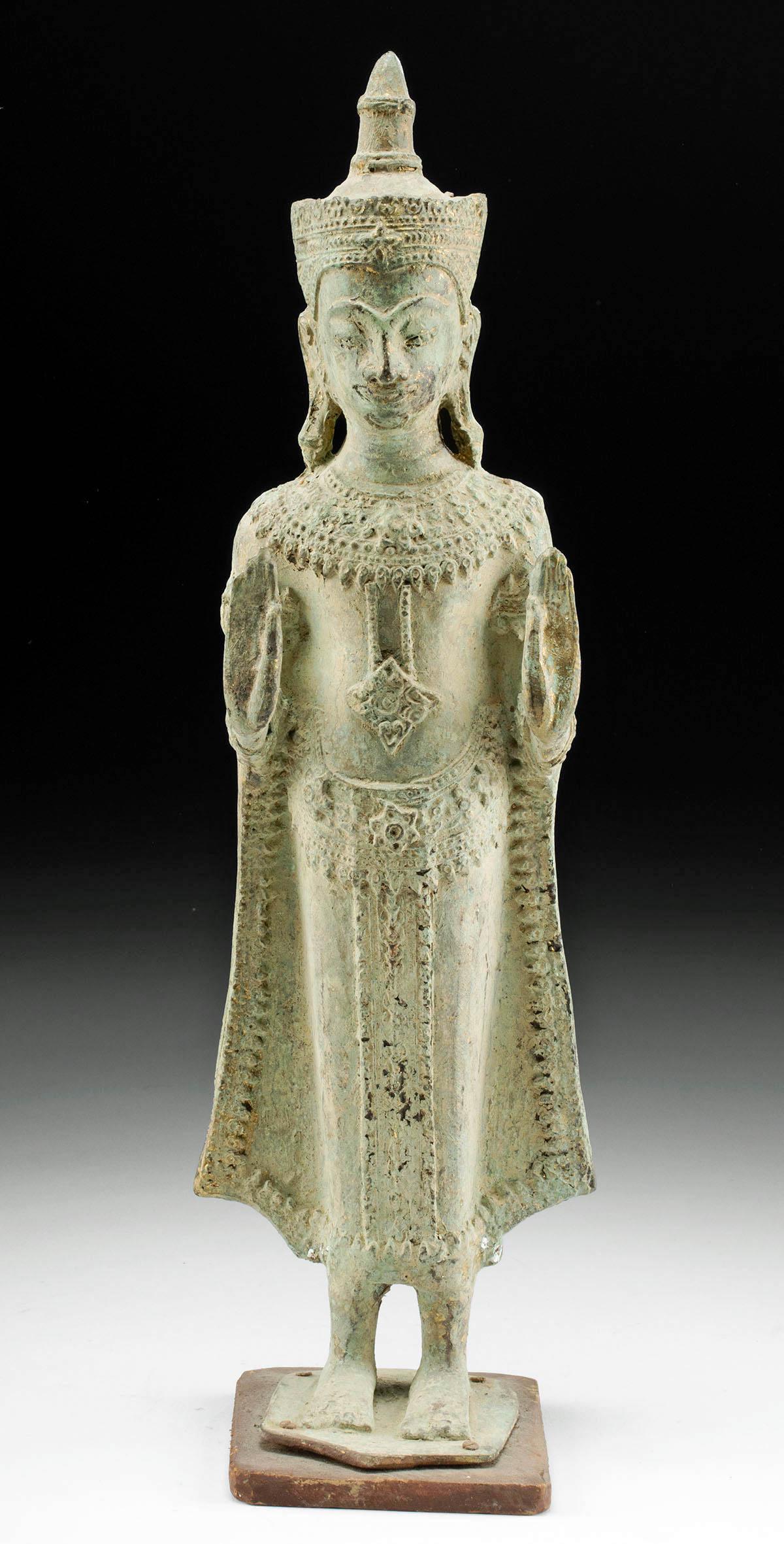 19th C. Cambodian Brass Standing Buddha, ex Museum (1 of 3)