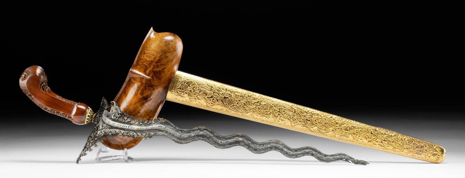 20th C. Indonesian Steel Kris w/ Gilt Brass Jacket (1 of 4)