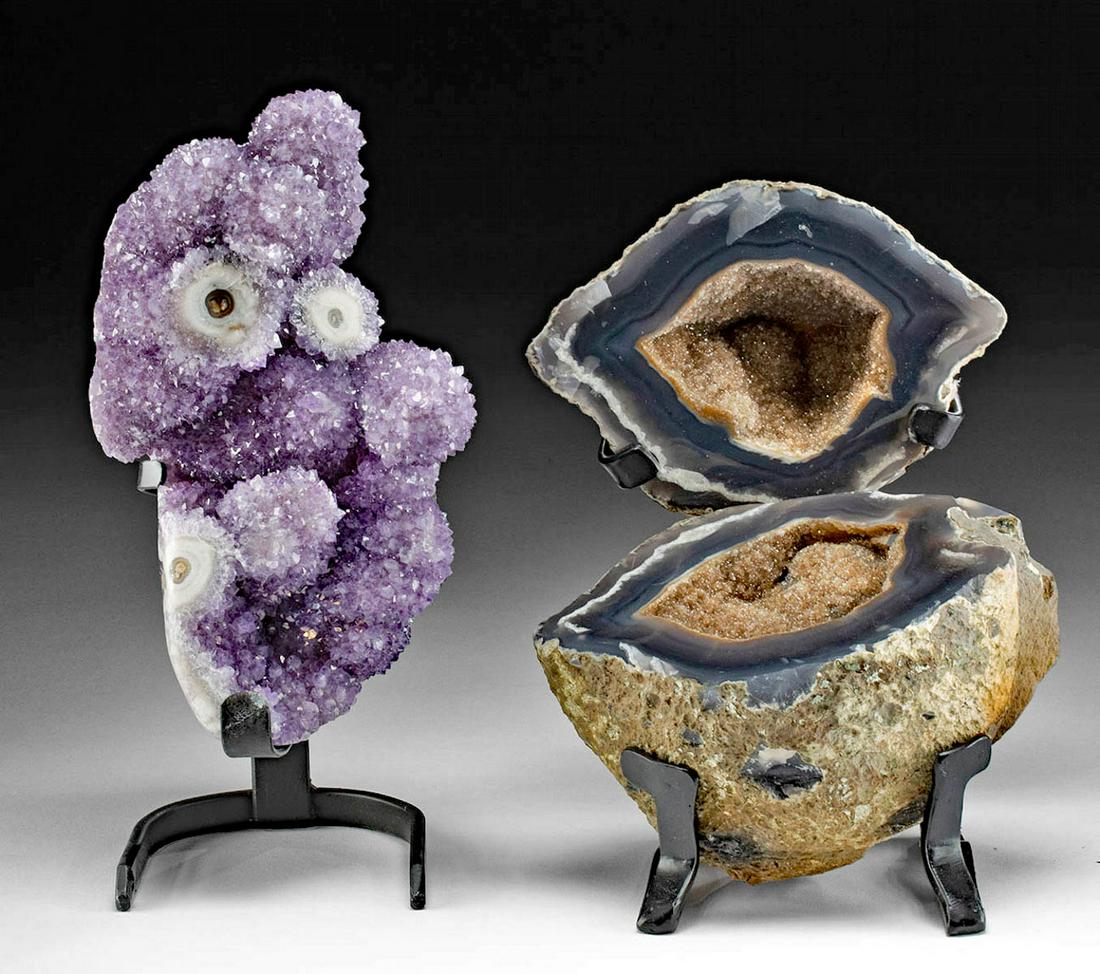 2 Bolivian Amethyst & Agate Geode w/ Quartz Druse (1 of 4)