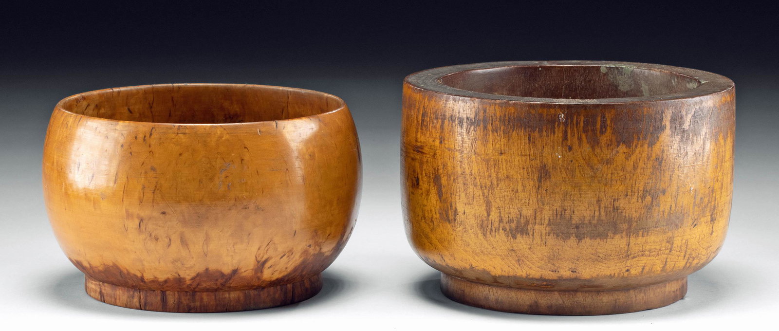 19th C. Hawaiian Wood Bowls Superb Graining (pr) (1 of 4)