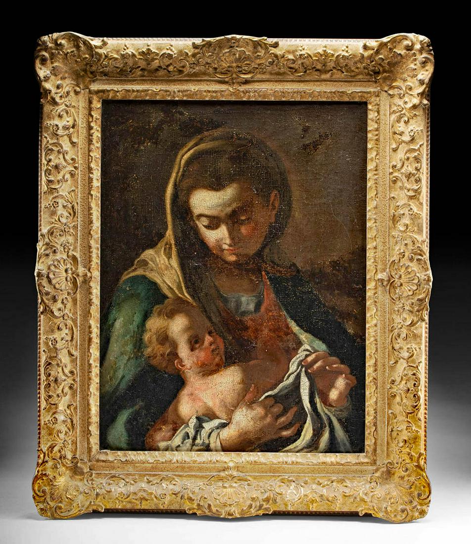 18th C. Italian Madonna Painting Gilt Louis XVI Frame (1 of 3)