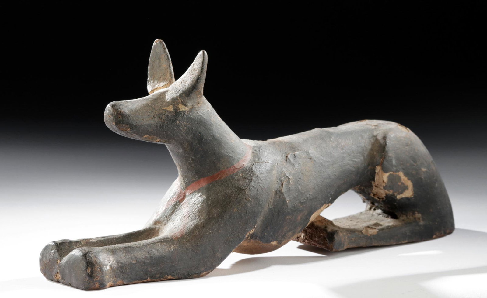 Egyptian Painted Gesso Recumbent Jackal - Anubis (1 of 5)
