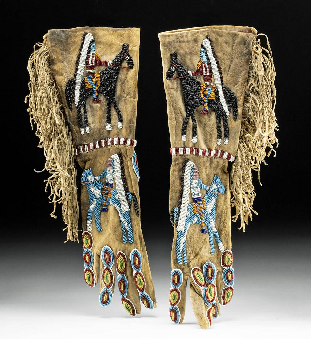 19th C. Sioux Beaded Leather Glove Gauntlets (pr) (1 of 3)