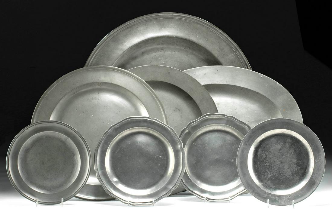 17th C. British Pewter Chargers, Platters, & Plates (8) (1 of 10)
