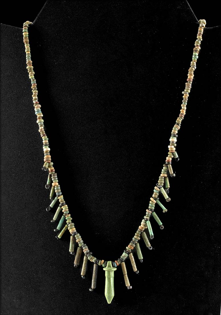 Egyptian Faience Bead Necklace w/ Papyrus Pillar (1 of 3)