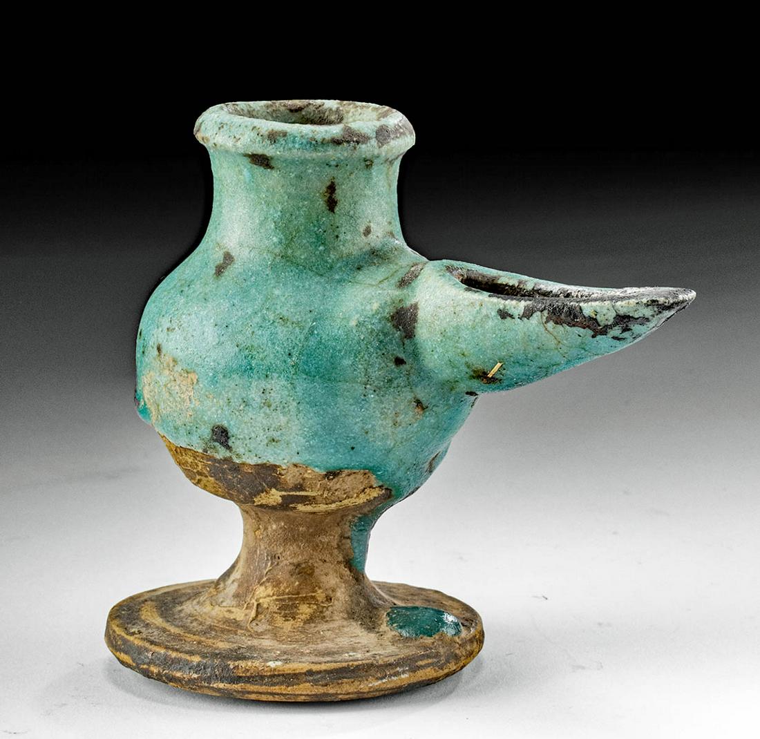 12th C. Islamic Pottery Oil Lamp - Vibrant Glaze! (1 of 5)