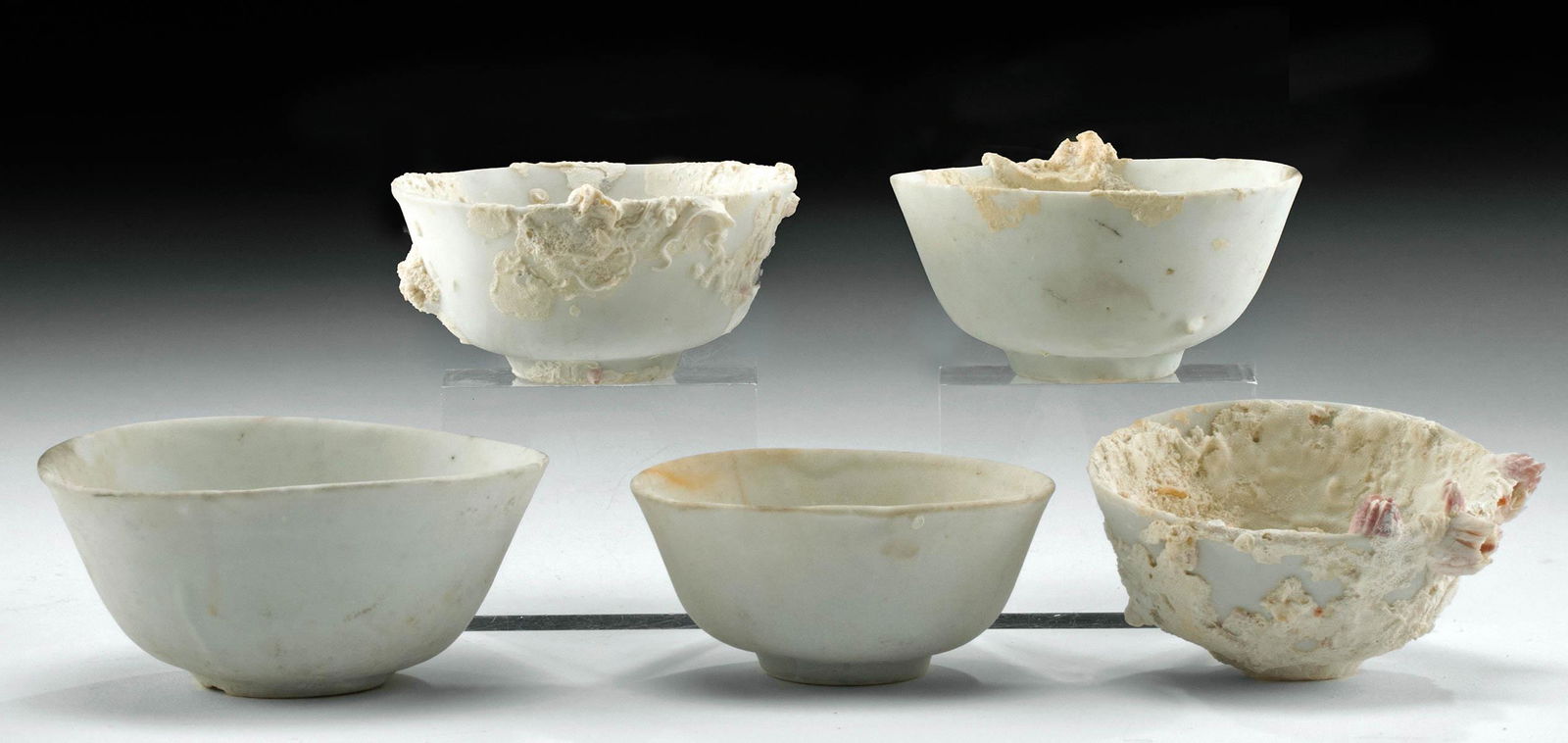 5 Chinese Ming Pottery Bowls w/ Marine Encrustations (1 of 4)