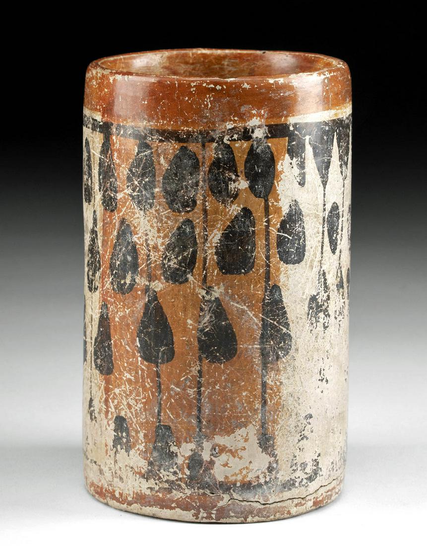 Maya Peten Polychrome Cylinder Vessel w/ Cacao Pods (1 of 4)