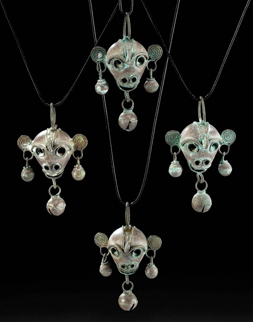 Rare Set Mixtec Silver Bells - Monkey Head Form (4) (1 of 2)