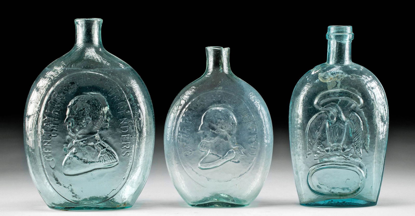 19th C. US Glass Whisky Flasks, Washington-Taylor Eagle (1 of 4)