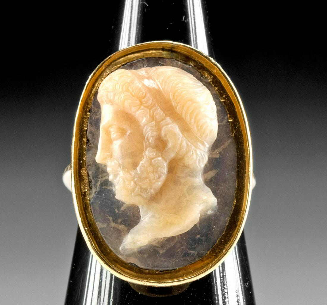 18th C. Gold Ring w/ Rose Quartz Glass Cameo (1 of 4)