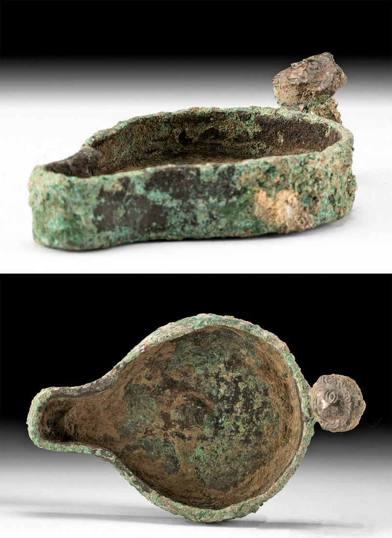Roman Leaded Copper Oil Lamp, Gorgon Head (1 of 6)