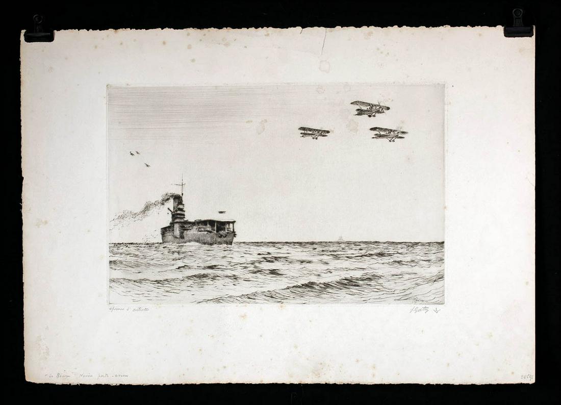 Signed Pierre Gatier Engraving Bearn Aircraft Carrier (1 of 3)
