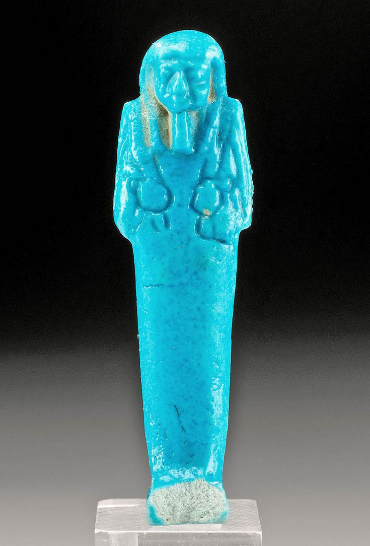 Egyptian Glazed Faience Ushabti Brilliant Blue Glaze (1 of 3)