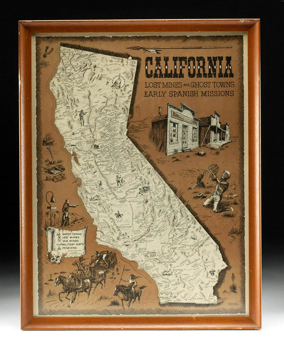 Framed Andy Dagosta Illustrated Map of California, 1969 (1 of 4)