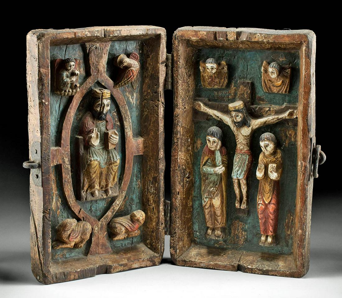 19th C. Mexican Folding Retablo, Crucifixion - ex Quinn (1 of 4)