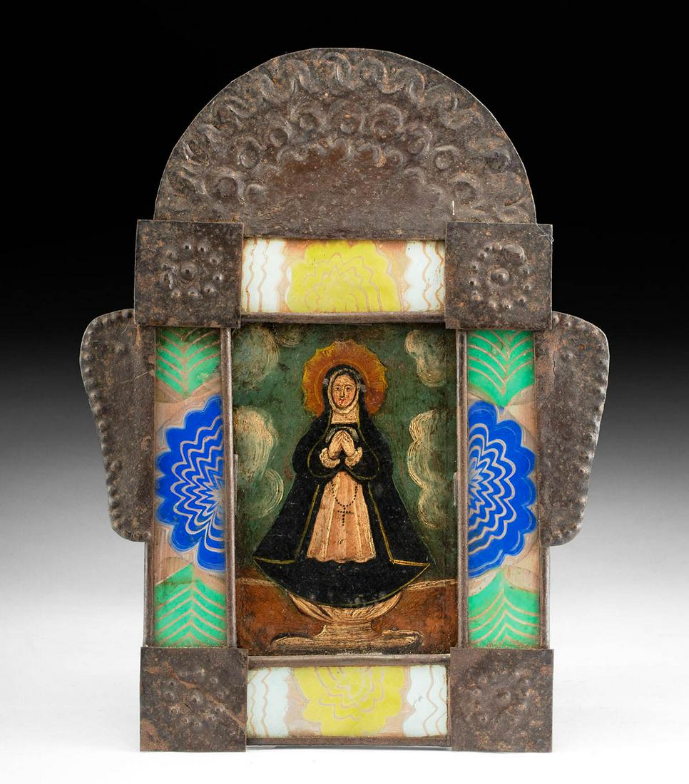 19th C. Mexican Tin Nicho w/ Retablo- ex Quinn (1 of 2)