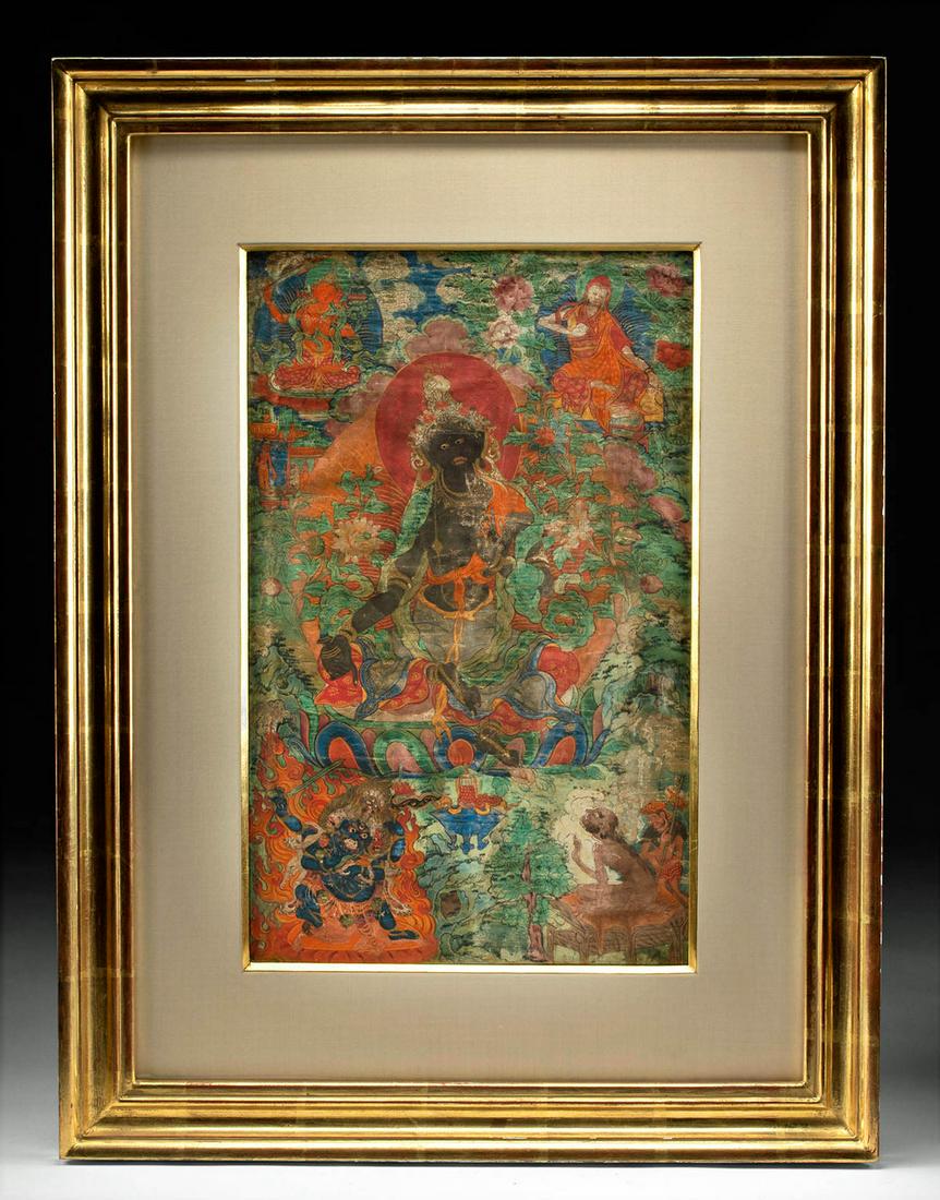 Exhibited 18th C. Tibetan Thangka Black Tara, ex-Quinn: ** A portion of the proceeds from the sale of this artwork will be donated to the Anthony Quinn Foundation, whose mission is to advocate for the important role arts education plays in personal develop